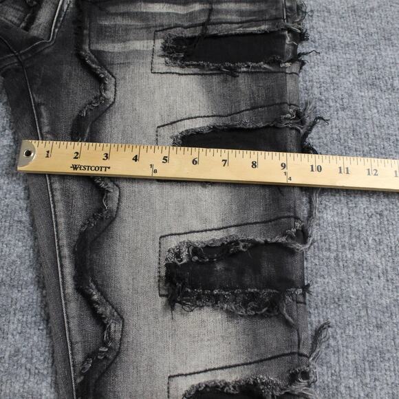 Guapi Jeans Mens 32 Flare Distressed Black Patchwork Stacked Hip Hop Streetwear - Picture 10 of 13